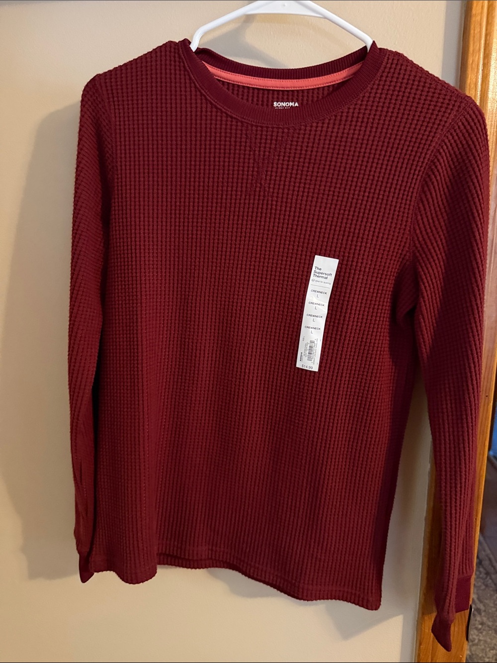 Sonoma Burgundy Waffle Knit Crewneck Sweater